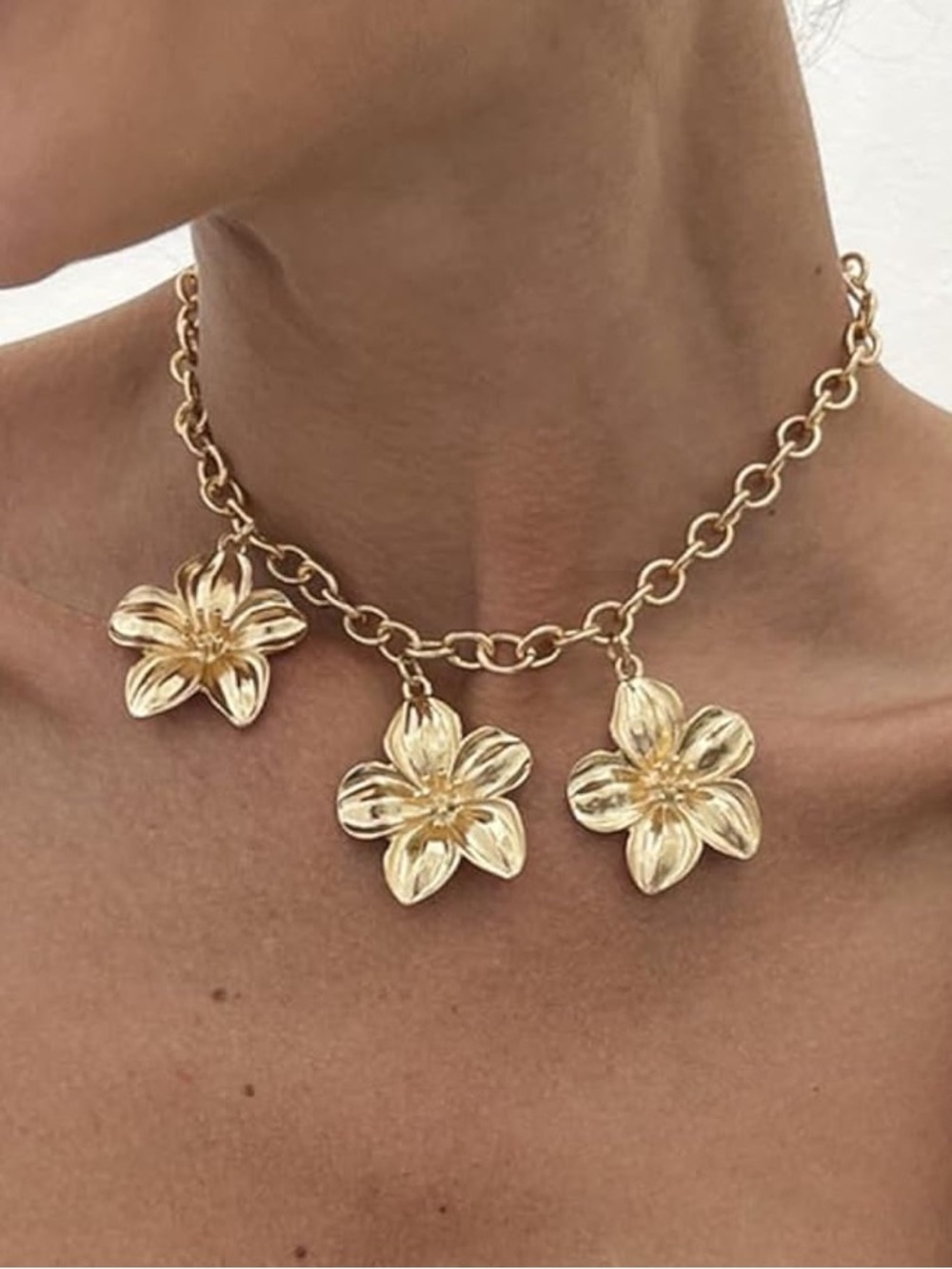 Anthropologie Gold Floral Charm Link Necklace